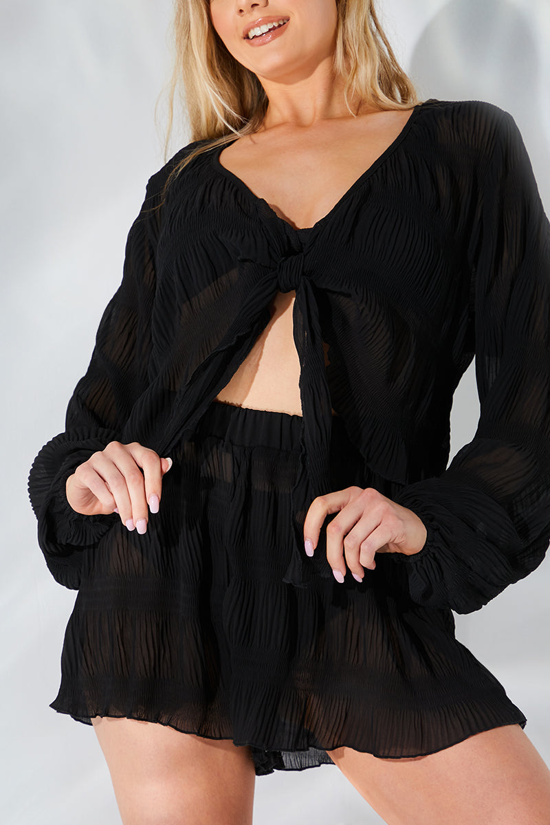 Crinkle Tie Front Blouse
