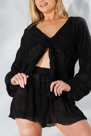 Crinkle Tie Front Blouse