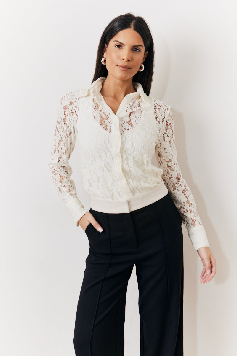 lace dress shirt Cream Lace Shirt