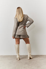 Herringbone Belted Single Breasted Oversized Blazer