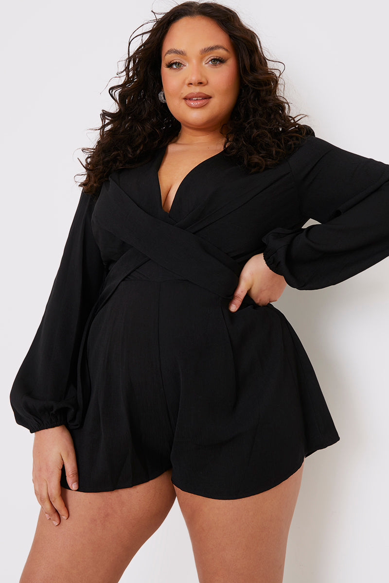 Twist Front Balloon Sleeve Playsuit