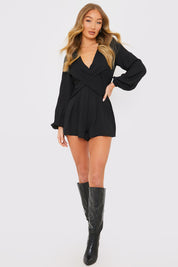 Twist Front Balloon Sleeve Playsuit