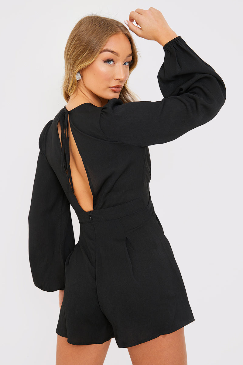 Twist Front Balloon Sleeve Playsuit