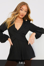 Twist Front Balloon Sleeve Playsuit