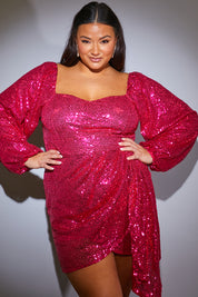 Balloon Sleeve Drape Mini Dress