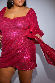 Balloon Sleeve Drape Mini Dress