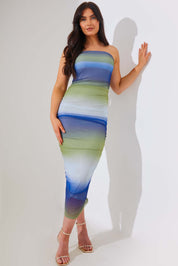 Ombre Mesh Bandeau Midi Dress