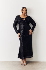 Black Long Sleeve Maxi Sequin Dress