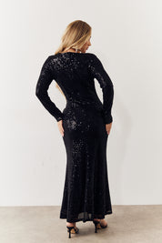 Black Long Sleeve Maxi Sequin Dress