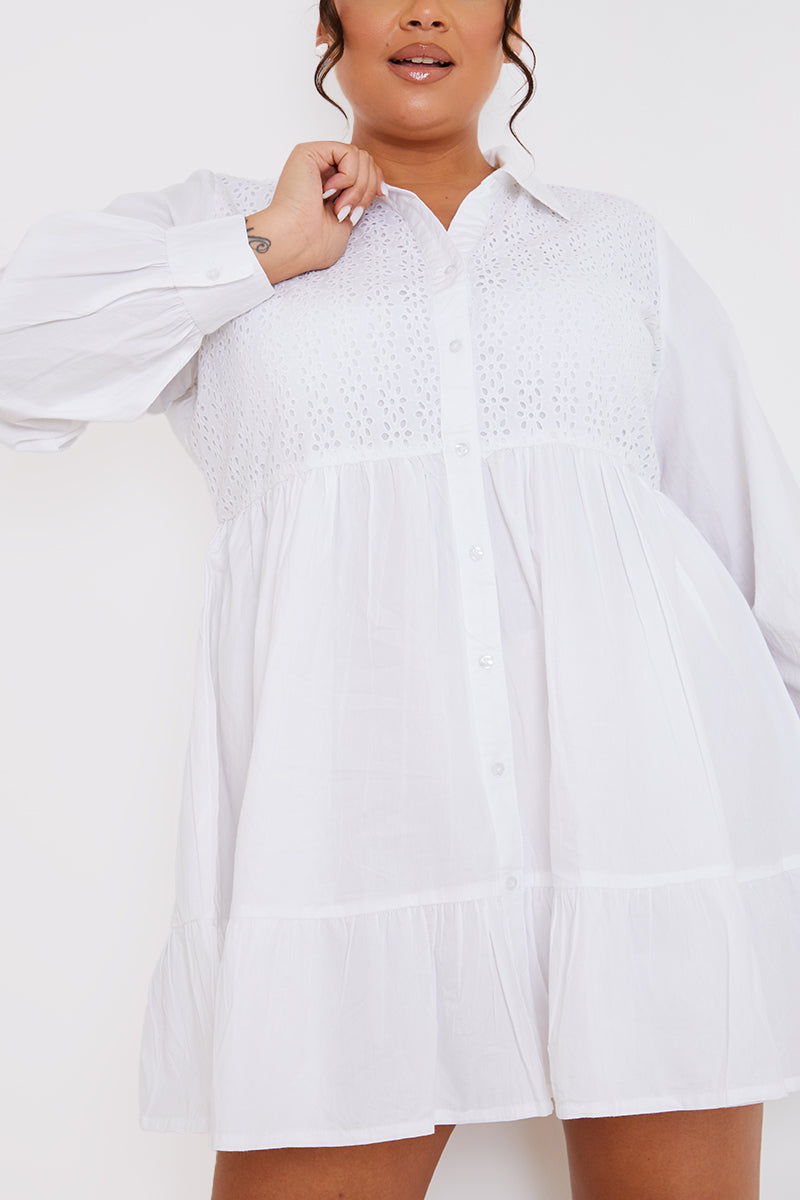 Broderie Tiered Shirt Dress