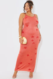 Metallic Floral Detail Knit Maxi Dress