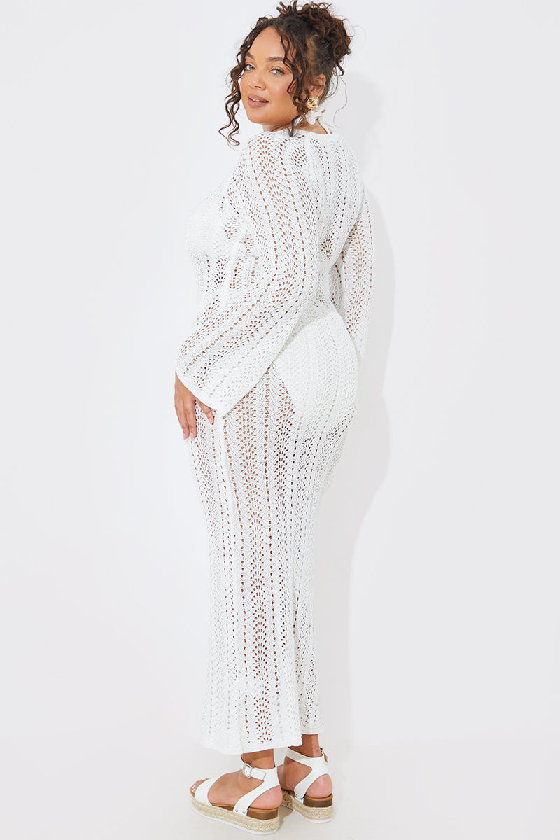 Crochet Flare Sleeve Midaxi Dress