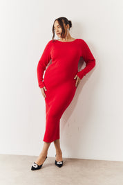 Red Bow Back Knitted Midaxi Dress