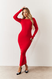 Red Bow Back Knitted Midaxi Dress