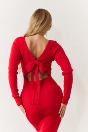 Red Bow Back Knitted Midaxi Dress