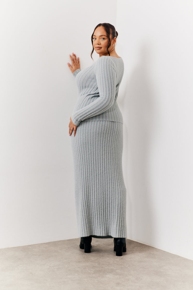 Fluffy Rib Boat Neck Co-Ord Knitted Jumper
