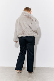 Grey Oversized Collared Faux Fur Coat