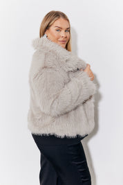 Grey Oversized Collared Faux Fur Coat