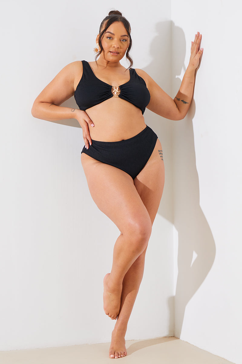 Crinkle High Waist High Leg Bikini Bottoms