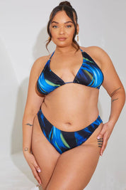Abstract Print Triangle Gold Trim Bikini Top - InTheStyle