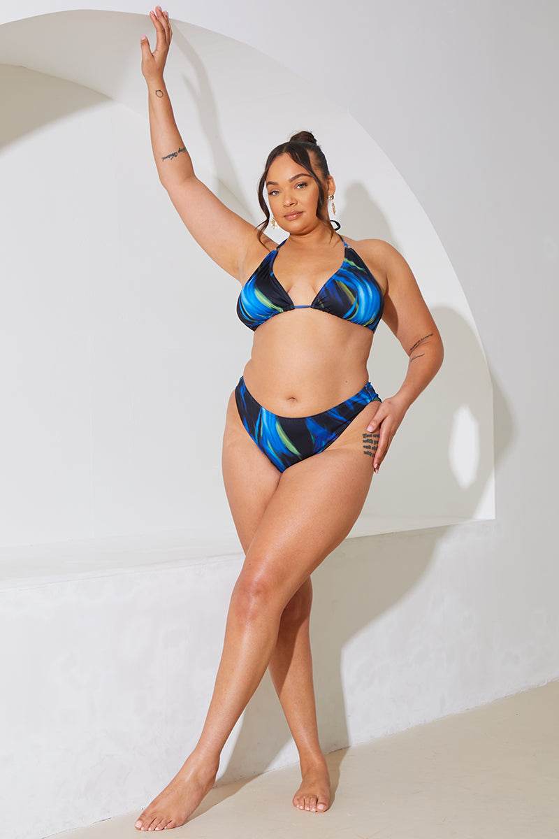 Abstract Print Triangle Gold Trim Bikini Top - InTheStyle