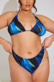 Abstract Print Triangle Gold Trim Bikini Top - InTheStyle