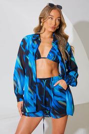 Abstract Print Chiffon Co-Ord Beach Shirt - InTheStyle