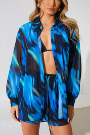 Abstract Print Chiffon Co-Ord Beach Shirt - InTheStyle