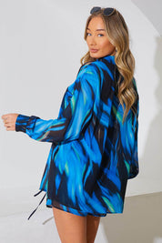 Abstract Print Chiffon Co-Ord Beach Shirt - InTheStyle
