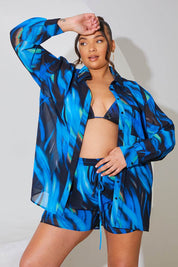Abstract Print Chiffon Co-Ord Beach Shirt - InTheStyle