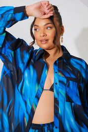 Abstract Print Chiffon Co-Ord Beach Shirt - InTheStyle