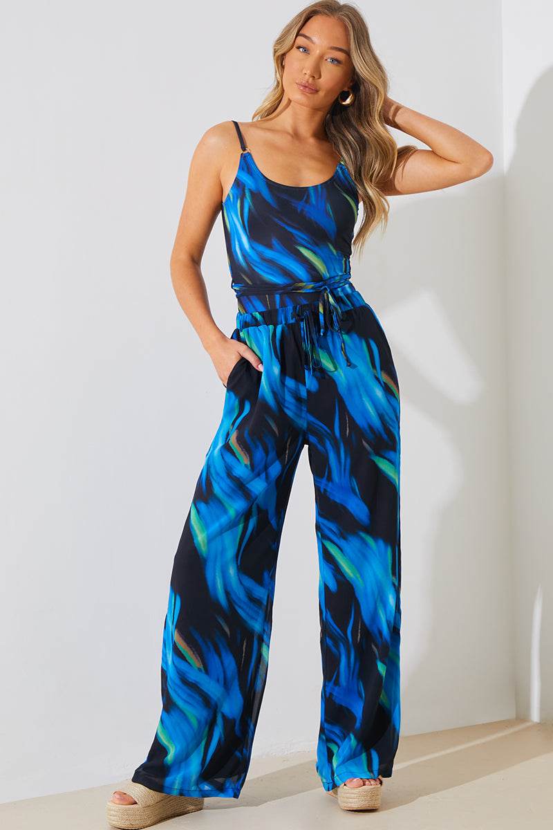 Abstract Print Chiffon Co-Ord Wide Leg Trousers - InTheStyle