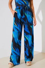 Abstract Print Chiffon Co-Ord Wide Leg Trousers - InTheStyle