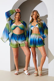 Ombre Chiffon Button Down Beach Co-Ord Shirt