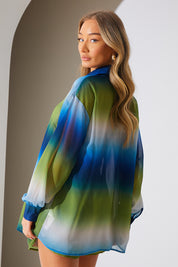 Ombre Chiffon Button Down Beach Co-Ord Shirt