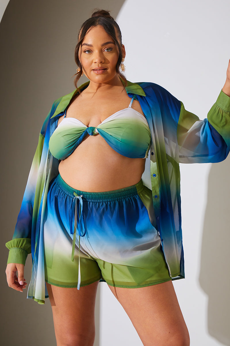 Ombre Chiffon Button Down Beach Co-Ord Shirt
