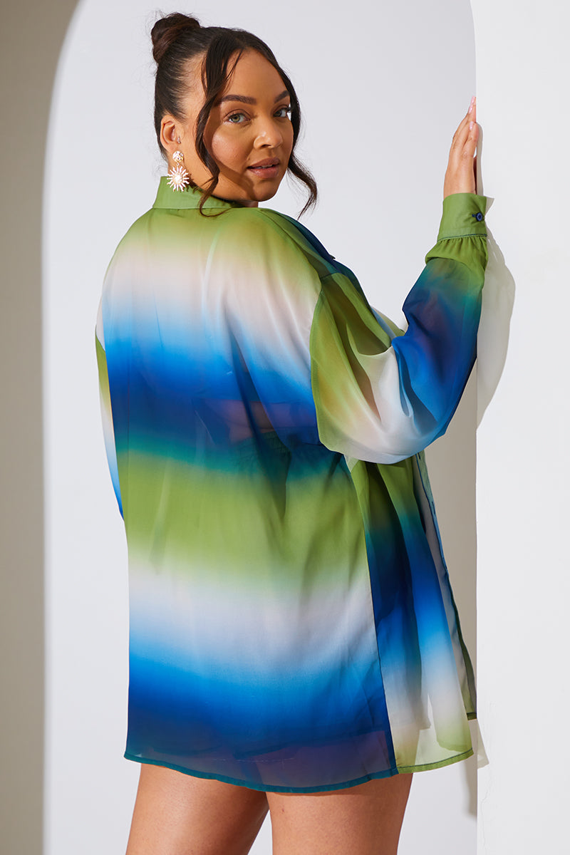 Ombre Chiffon Button Down Beach Co-Ord Shirt