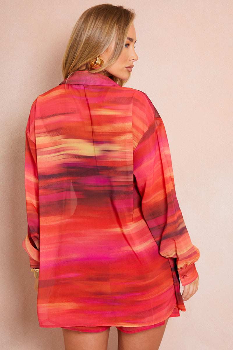 Ombre Print Chiffon Co-Ord Beach Shirt