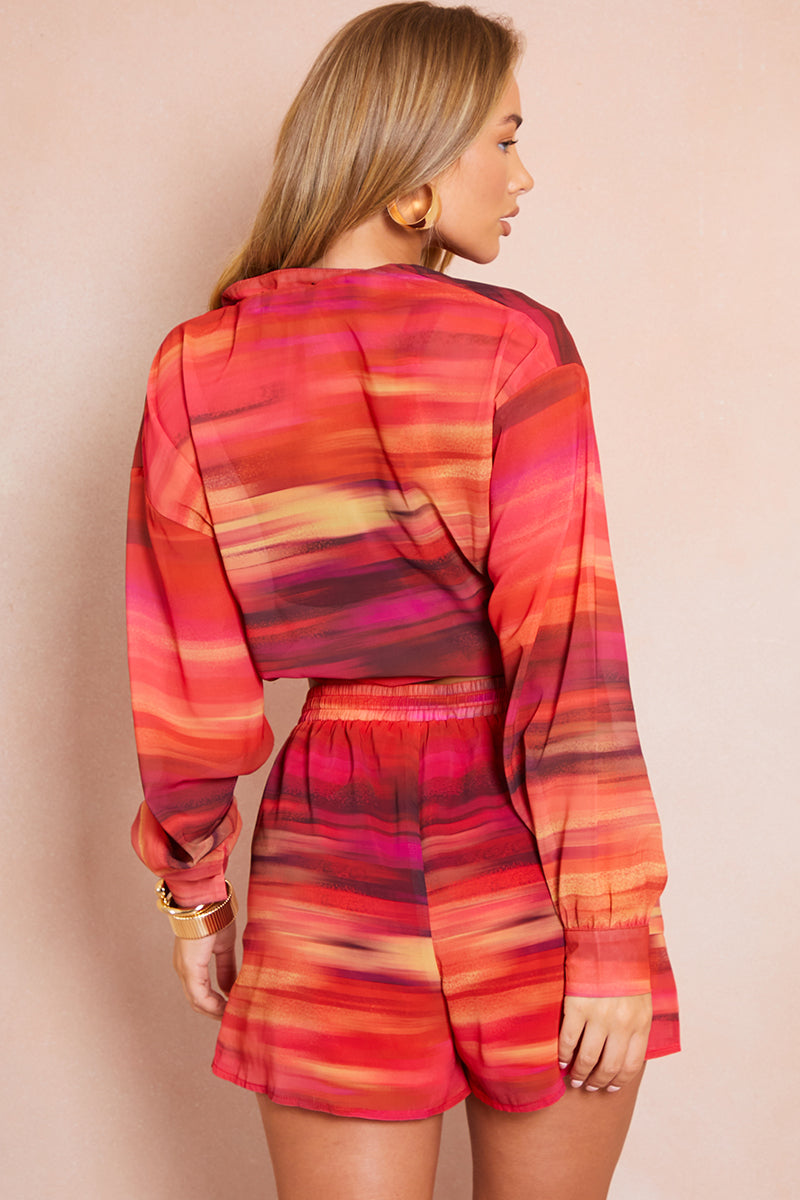 Ombre Print Chiffon Lined Co-Ord Beach Shorts