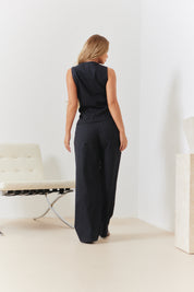 Pinstripe Round Neck Button Through Waistcoat