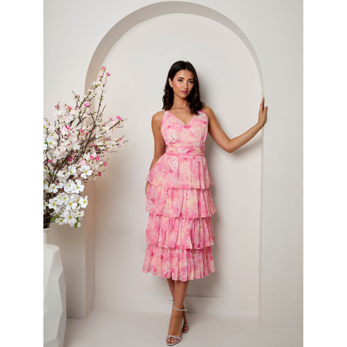 Chi Chi London Sleeveless Floral Print Midi Dress in Pink InTheStyle Chi Chi London Sleeveless Floral Print Midi Dress in Pink InTheStyle