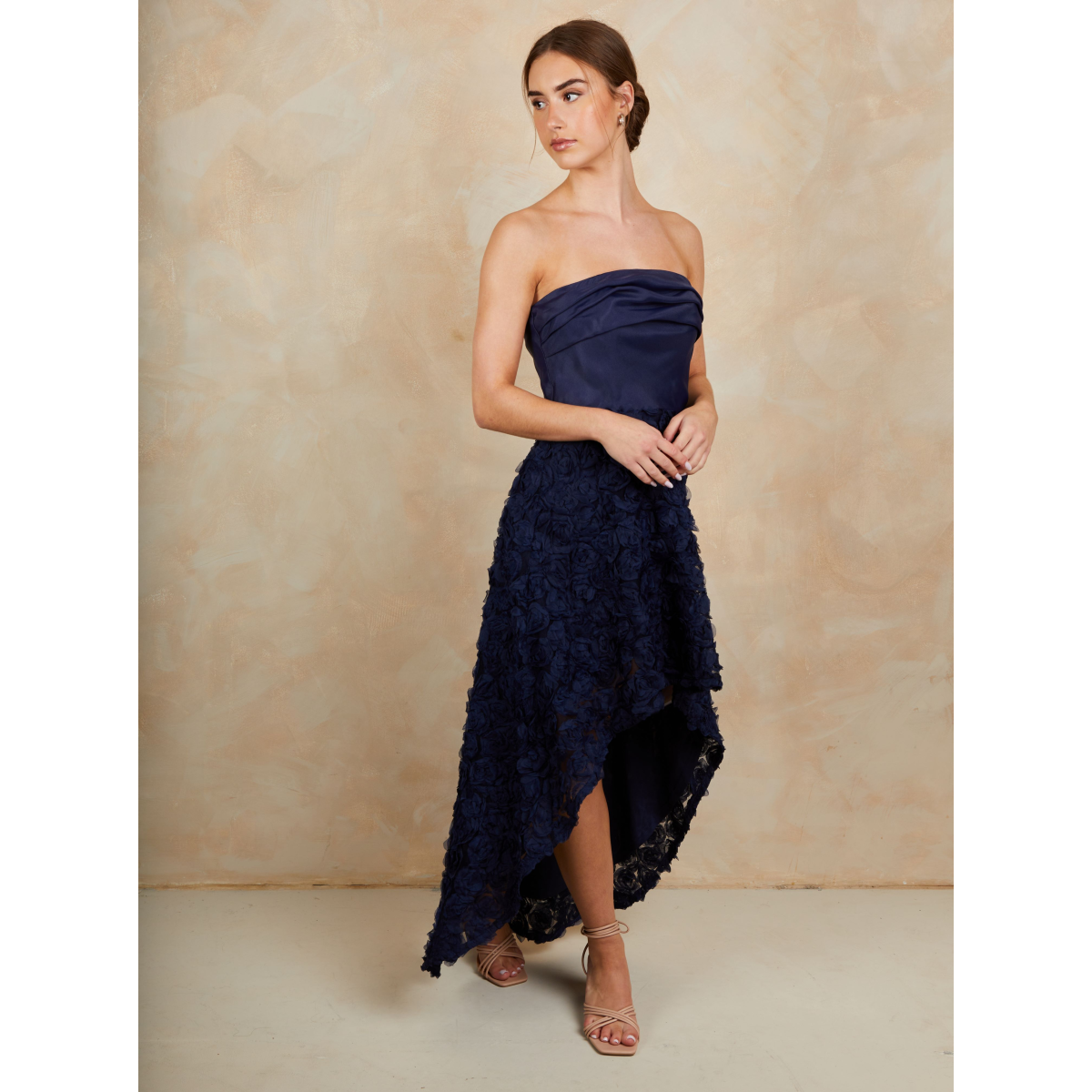 3D Floral Dip Hem Dress in Navy InTheStyle 3D Floral Dip Hem Dress in Navy InTheStyle