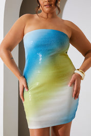 Printed Sequin Bandeau Mini Dress