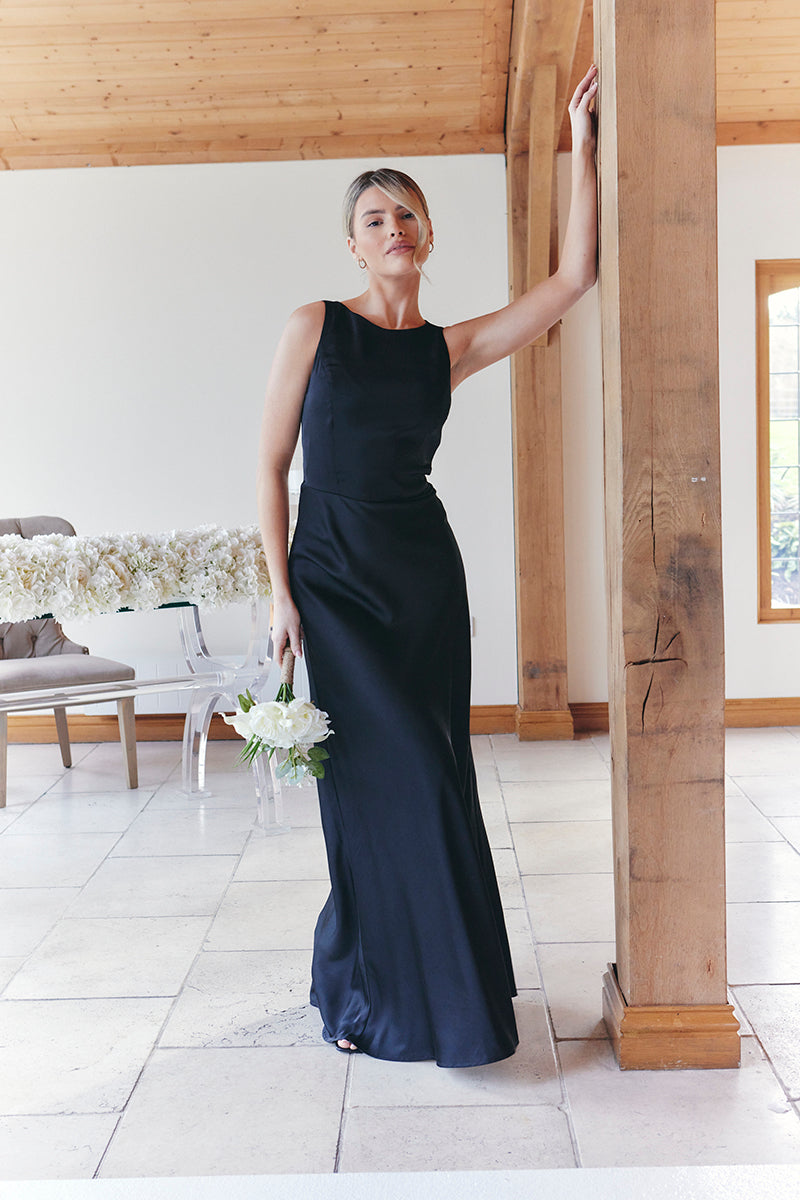 Black Satin Cowl Back Maxi Dress – InTheStyle