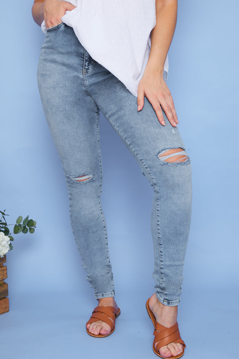 Recycled Light Wash Ripped Knee Denim Skinny Jeans