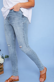 Recycled Light Wash Ripped Knee Denim Skinny Jeans