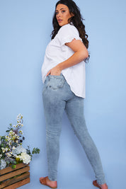 Recycled Light Wash Ripped Knee Denim Skinny Jeans