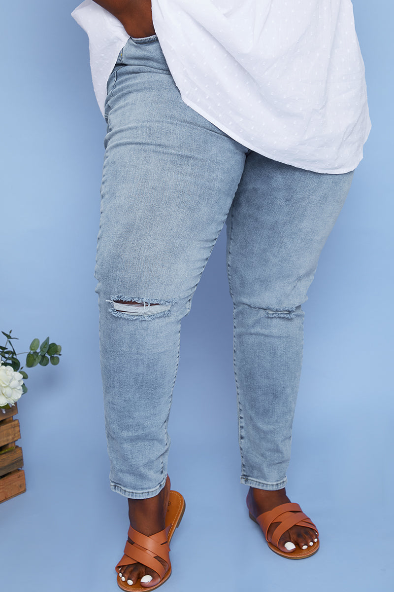 Recycled Light Wash Ripped Knee Denim Skinny Jeans