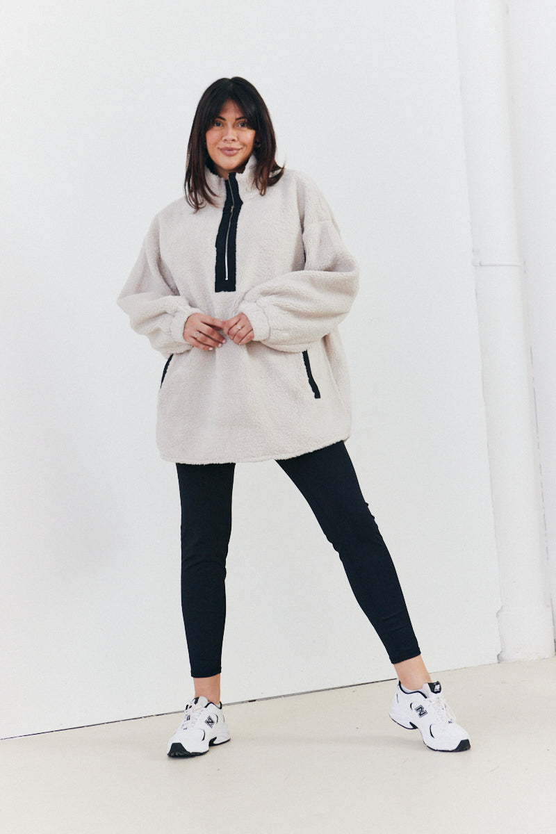 Half Zip Borg Pull over Jacket