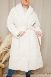 Recycled Belted Longline Lapel Collar Puffer